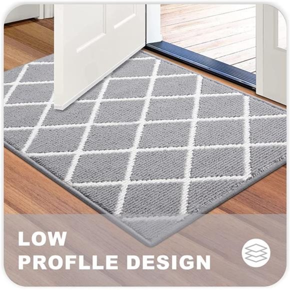 Indoor Door Mat, Non-Slip Absorbent Resist Dirt Entrance Rug, 20" x 32", Grey - Picture 2 of 6